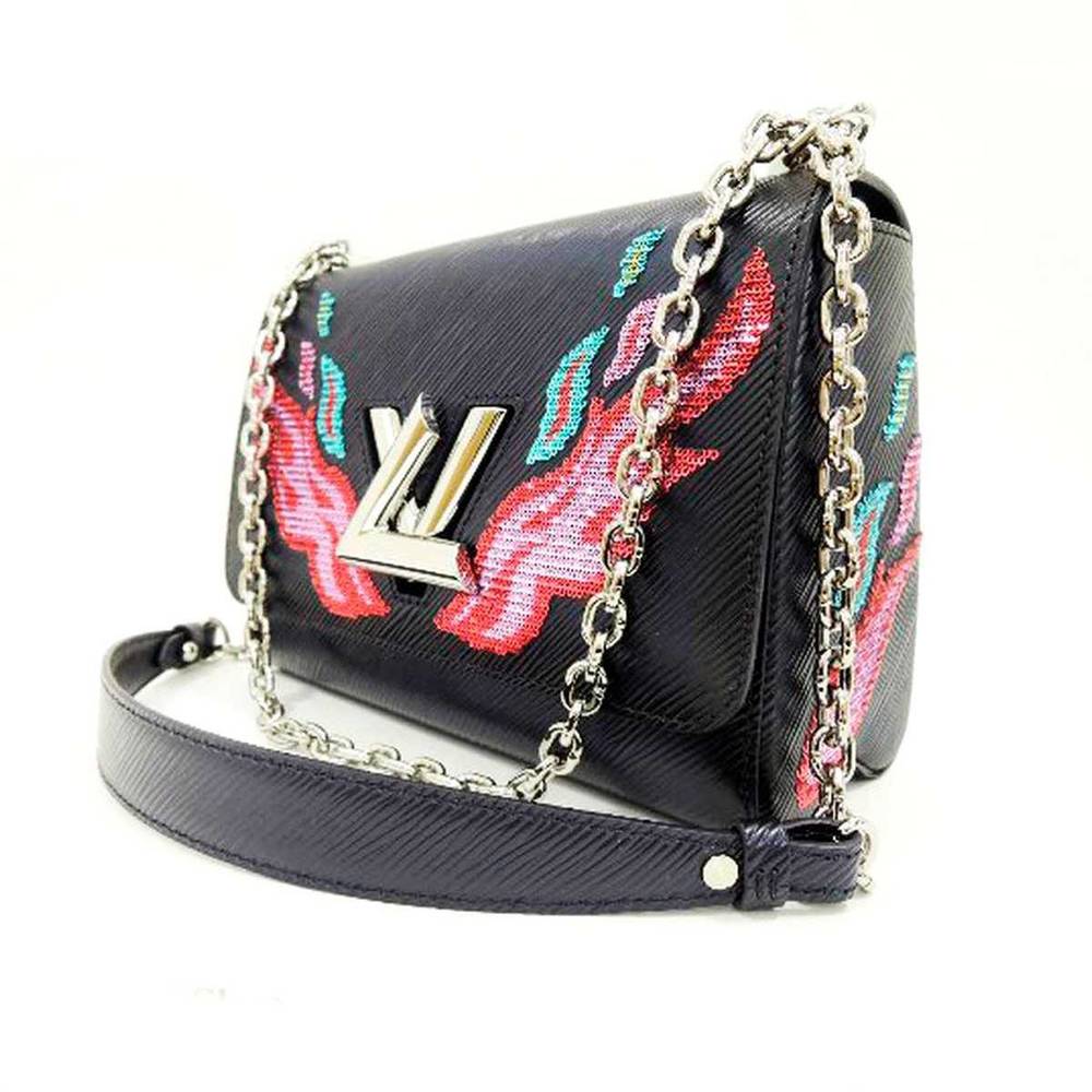 Louis Vuitton Sequin Shoulder Bag Leather Twist Blue Chain Navy Epi